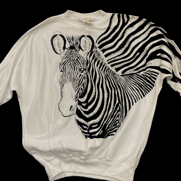 vintage Zebra Lightweight 3/4 Length Sleeve Shirt White And Black NWT - Picture 1 of 8